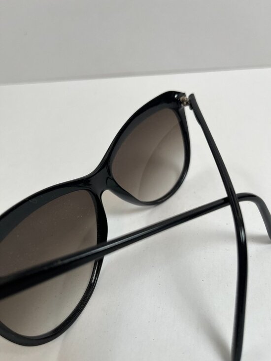 1980s Taiwan 1208 Cat-Eye Sunglasses Black Acetate Frame Sweeping Gold-Tone Met